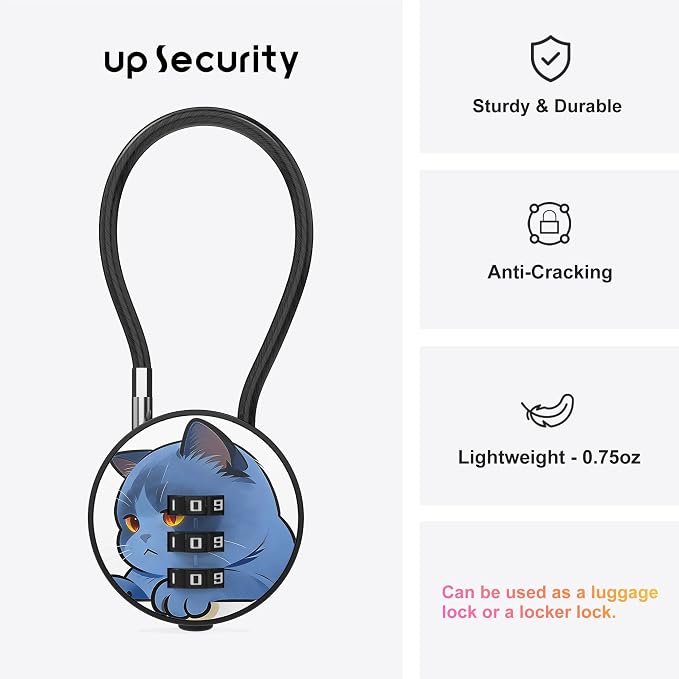 Small Combination Lock for Luggage, Gym Locker, Backpack Bag Zipper, Mini Combo Lock with Code, 5.12 Inch Steel Cable Padlock for Travel Suitcase (4-Cat&Rabbit, Cool)