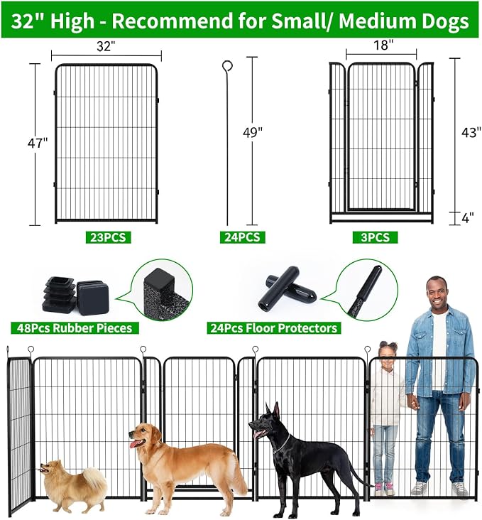 Kfvigoho Dog Playpen Outdoor Extra Wide 24 Panels Heavy Duty Dog Fence 47" | Anti-Rust Coating-Strengthened Dog Fence with Doors Portable for RV Camping Yard, Total 63 FT, 316 Sq.ft, Snowy Black