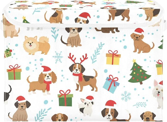Christmas Tree Pet Storage Bins with Lids Closet Bedroom 40L Fabric Bin | Decorative Storage Boxes, Foldable & Stackable, Dust-Proof Flip Top, Reinforced Handles, For Home & Dorm, Clothes & Toy Box