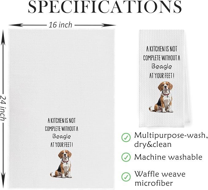 Funny Beagle Dish Towels - Beagle Gifts Decorative Waffle Weave Kitchen Towels, Hand Towel, Tea Towel (16×24 Inches)