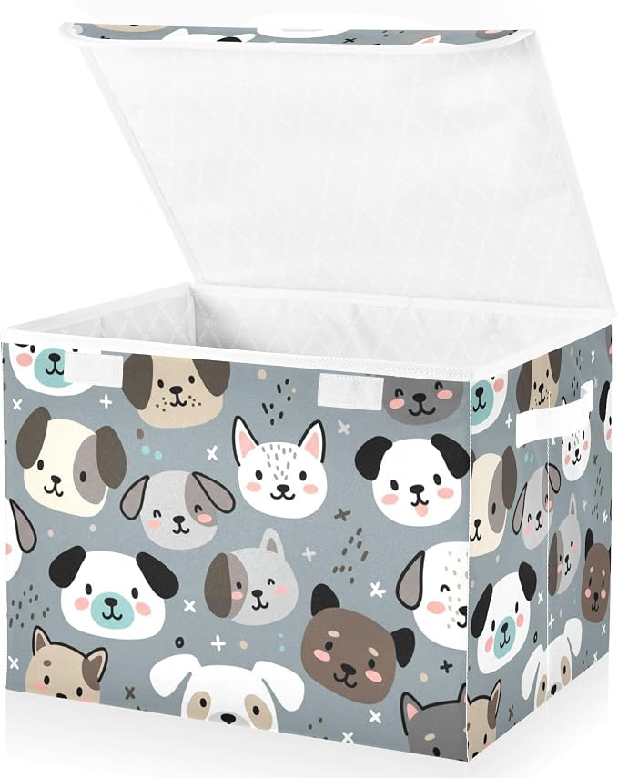 Dog Cat Baskets Storage Bins with Lids Closet Bedroom 40L Fabric Bin | Decorative Storage Boxes, Foldable & Stackable, Dust-Proof Flip Top, Reinforced Handles, For Home & Dorm, Clothes & Toy Box