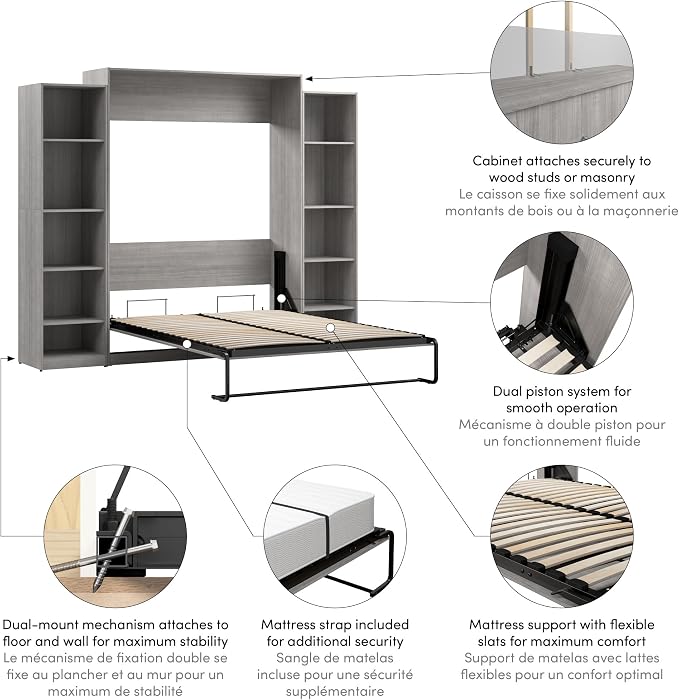 Bestar Queen Murphy Bed & Closet Organizer, Platinum Gray, Claremont, 105W | Closet Organizers; for guest room or multipurpose space; 10-year warranty