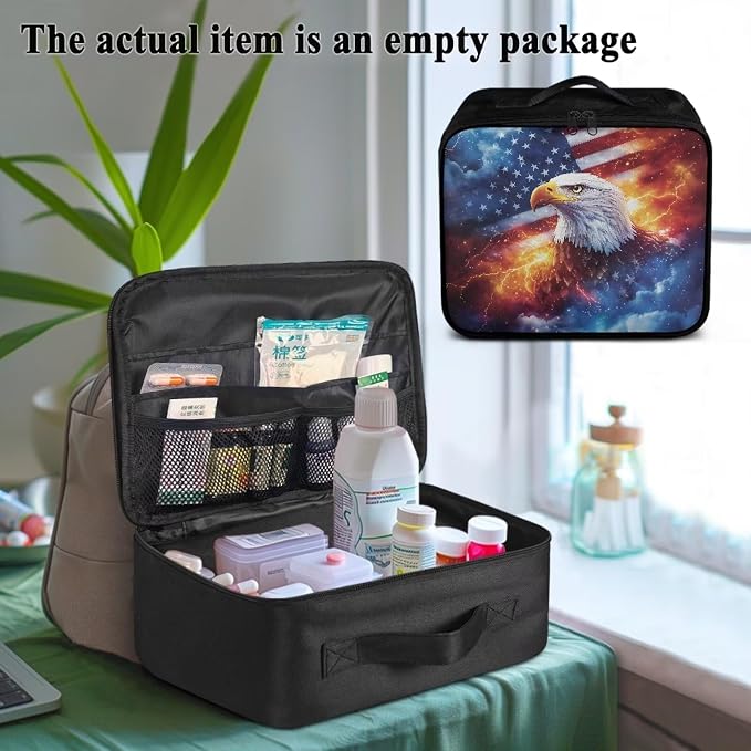 Rnyleeg American Flag Eagle First Aid Kit Bag for Men First Aid Kit for Home Travel Medicine Pouch Organizer Emergency Medical Kit