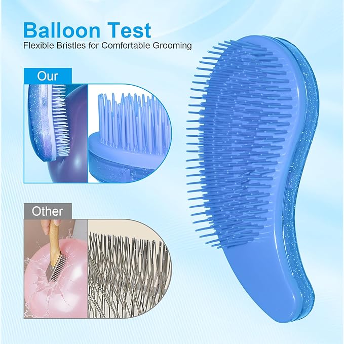 Small Dog Brush- Grooming Tool for Teddy, Yorkies, Maltese, Shih Tzu, Chihuahua - Puppy Hair Brush (Glitter Blue)
