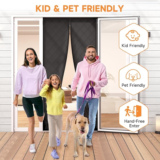 Magnetic Thermal Insulated Door Curtain for Winter Fits Door Size 38" x 82", Temporary Thermal Door Cover for Cold with Thickened Cotton, Window Insulation Kit for Sliding Glass Doorways - Black