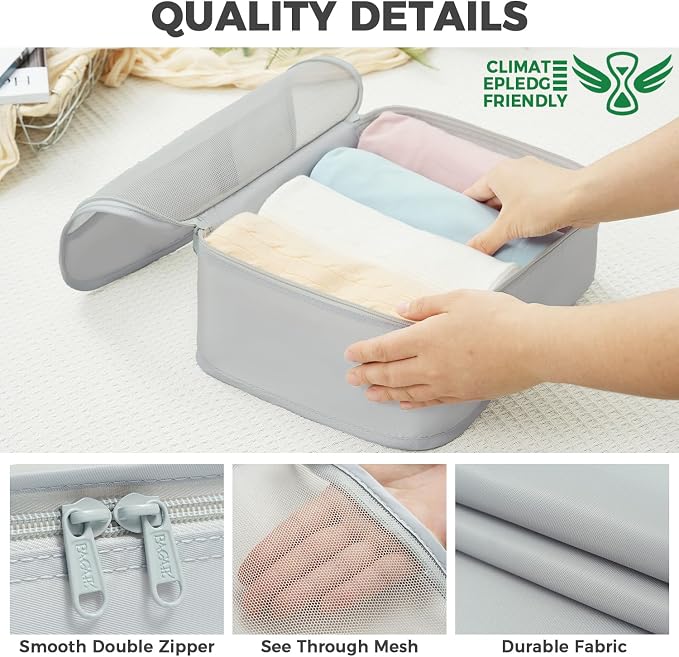 BAGAIL 9 Set Packing Cubes with Packing List Luggage Packing Organizers for Travel Accessories (Light Grey)