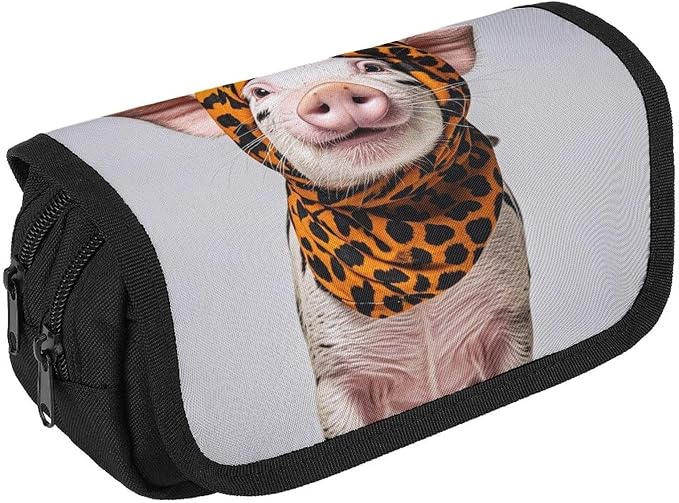Pencil Bag Pets Wearing Leopard Print Pencil Pouch Large Capacity Pen Box Double Zipper Storage Bag 2 Compartments Portable Multifunctional Bag Desk Organizer Pen Case