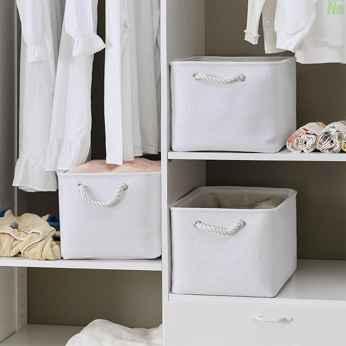 Storage Basket for Shelves - 15.8x11.8x11.8 inch 3 Pack Fabric Storage Cubes, Collapsible Storage Bin for Organizing Organizer Closet Book Gift Dog(White)