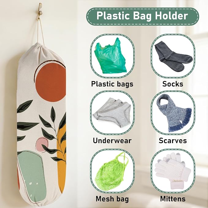 2PCS Boho Plastic Bag Holder for Kitchen Essentials, Reusable Hanging Grocery Bag Organizer, Washable Large Grocery Trash Garbage Bags Storage Dispenser Boho Kitchen Decor-06
