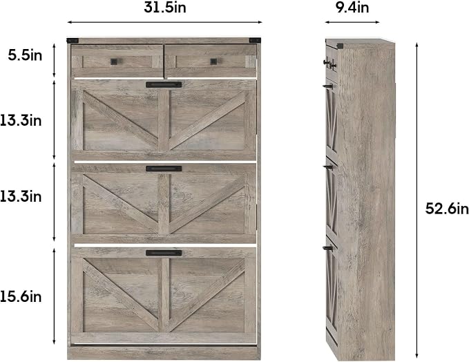 Halitaa Shoe Cabinet with 3 Flip Drawers & 2 Drawers,Freestanding Shoe Storage Cabinet for Entryway,Farmhouse Narrow Slim Organizer Rack for Foyer,Hallway,Grey