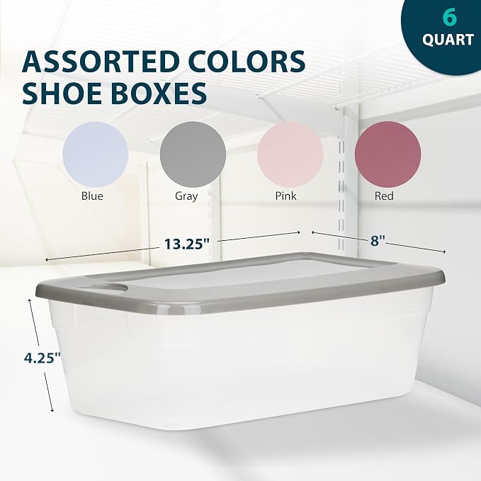 9 Clear Plastic Shoe Boxes, 6 qt Stackable Storage Bins