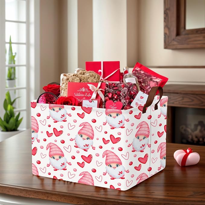 Cute Large Valentine's Day Gift Basket Empty Heart Decor Storage Bin for Kid Baby Room Décor (Dwarf Elf Love)