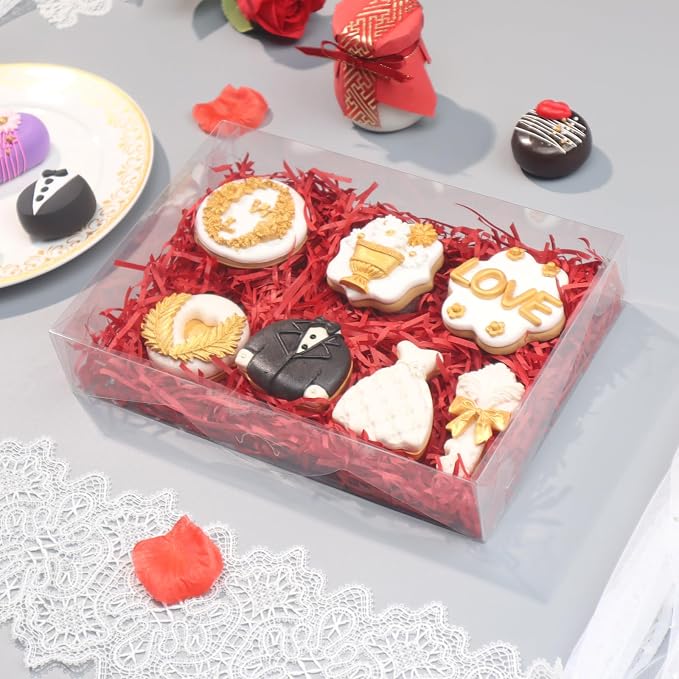RomanticBaking 20PCS 10x7x2 inches Clear Strawberry Boxes for Party Favors | Clear Gift Boxes for Treats,Cookie, Bakery, Macaron and More