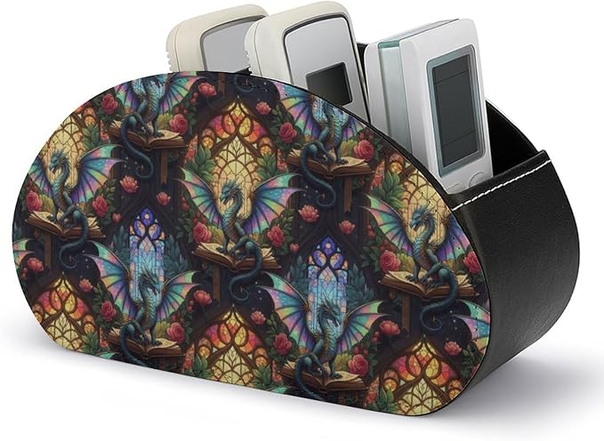 Remote Control Holder for Table Dragon Reading Book Desktop Storage Box | Makeup Brush Caddy with 5 Compartments, Dragon Reading Book Bedside Table Organizer Office Supplies