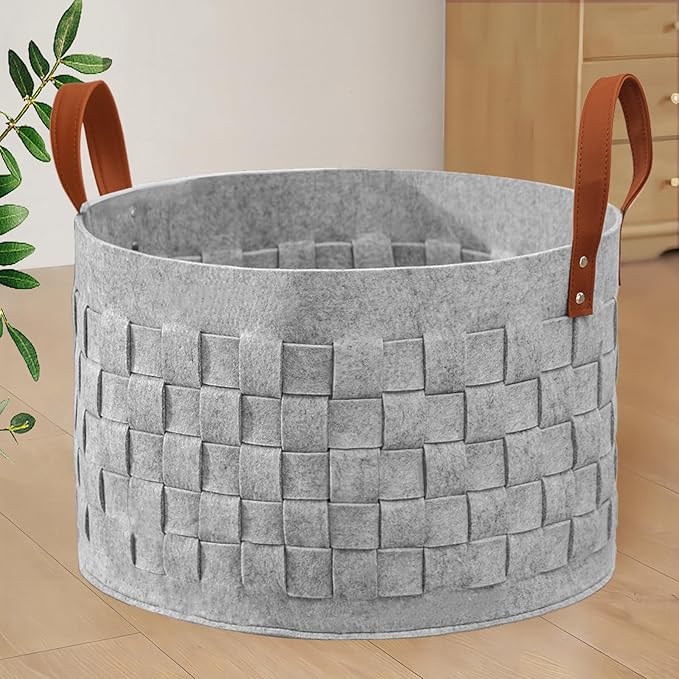 BOLDMONKEY Blankets Basket 20" x20 " x11.8 ", Large Storage Baskets for Organizing Round, Living Room Dog Toy Bin for Dirty Clothes, Pillows, Towel-Light Gray