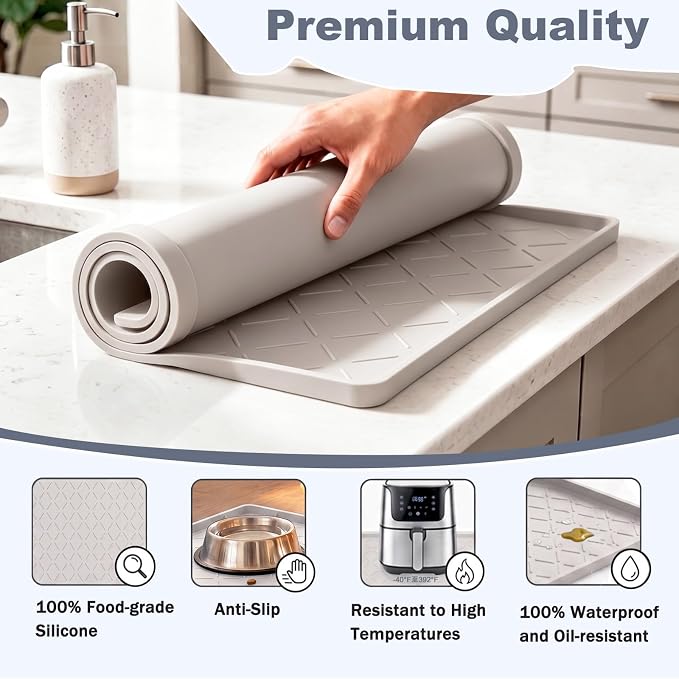 Extra Thick Under Sink Mat Waterproof with Raised Edge 19" x 28" | Silicone Multipurpose Mat for Kitchen, Bathroom, Pet Feeding, Shelf Protection & Organization, Boot & Plant Tray