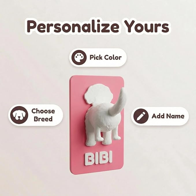 Personalized Dog Leash Holder for Wall, Custom 3D Dog Butt Leash Holder with Name, Hooks for Leashes, Keys, Collars, Christmas Birthdays Housewarming Gift for Pet Lovers