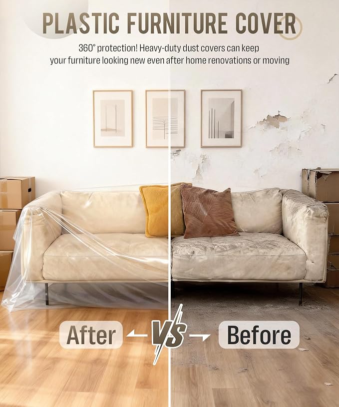 Magicheap Plastic Couch Cover 2 Pack, 150" H x 47" W, Clear | Dust-Proof Sofa Cover for Move and Storage, Extra Large, Waterproof, Furniture Moving Bags for Sectional Couch Sofe Loveseat