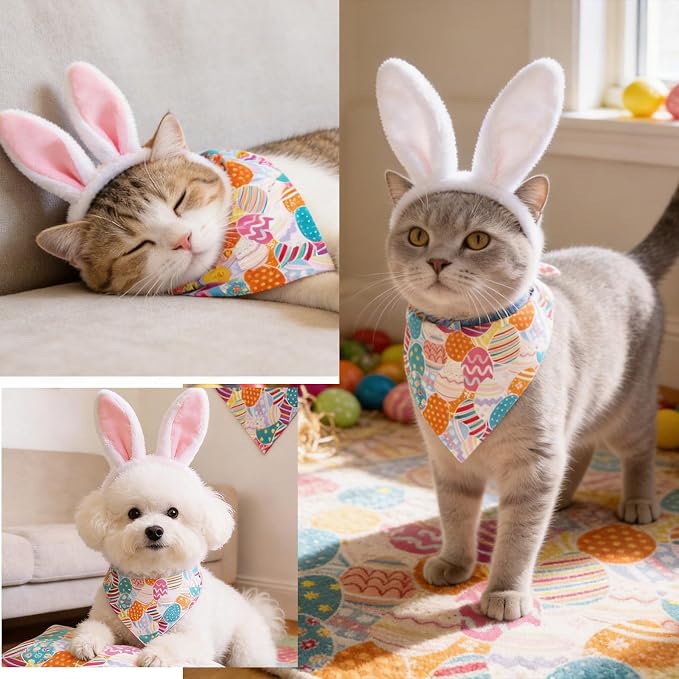 Easter Dog Bandana Colorful Eggs - Pet Scarf with Adjustable Snap Button Cute Holiday Costumes, Medium to Large Breeds (30-75lbs)