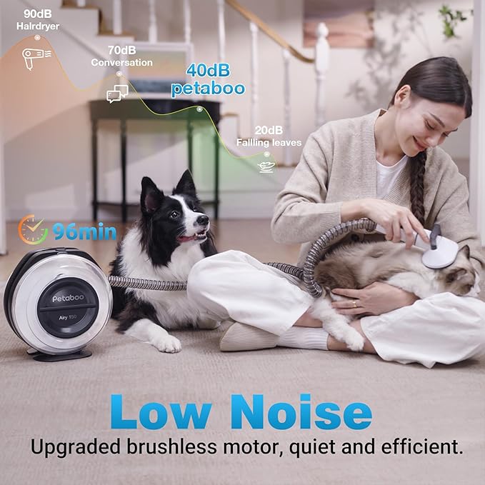petaboo Cordless Dog Grooming Vacuum, Pet Grooming Kit with Clippers Nail Grinder,Low Noise,Dog Vacuum for Shedding Grooming for Home Outdoor Car (Black5-IN-1)