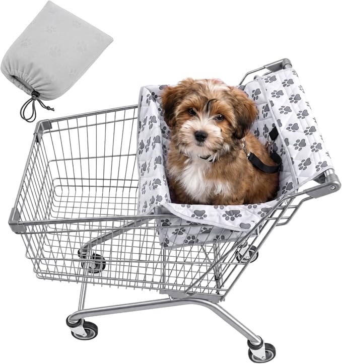 Gerrii Shopping Cart Cover for Dogs, Grocery Cart Seat with Safety Harness, Durable Waterproof Oxford Fabric, Universal Fit Liner with Storage Bag, Portable & Easy to Clean