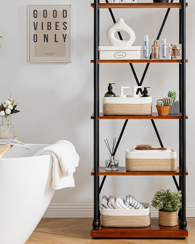 KALLAX Small Woven Storage Basket for Organizing, 12 x 8 x 4.5 inch, 3 Pack | Shelf baskets for closet organization, toy storage and home decor, Perfect as empty gift baskets for holidays, White & Brown