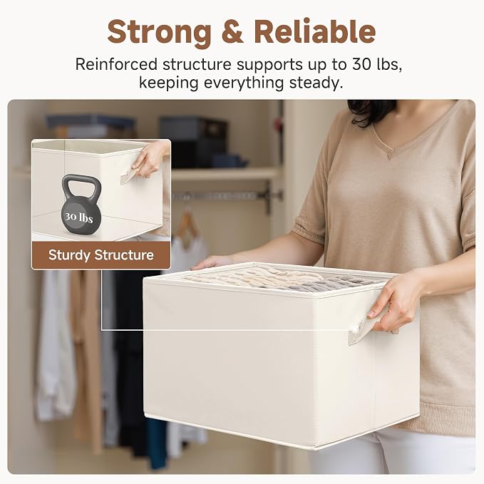 StorageWorks Closet Storage Bins, Beige, Extra Large, 3-Pack | Fabric Closet Organizers and Storage Bin, Foldable Shelf Baskets for Organization and Storage