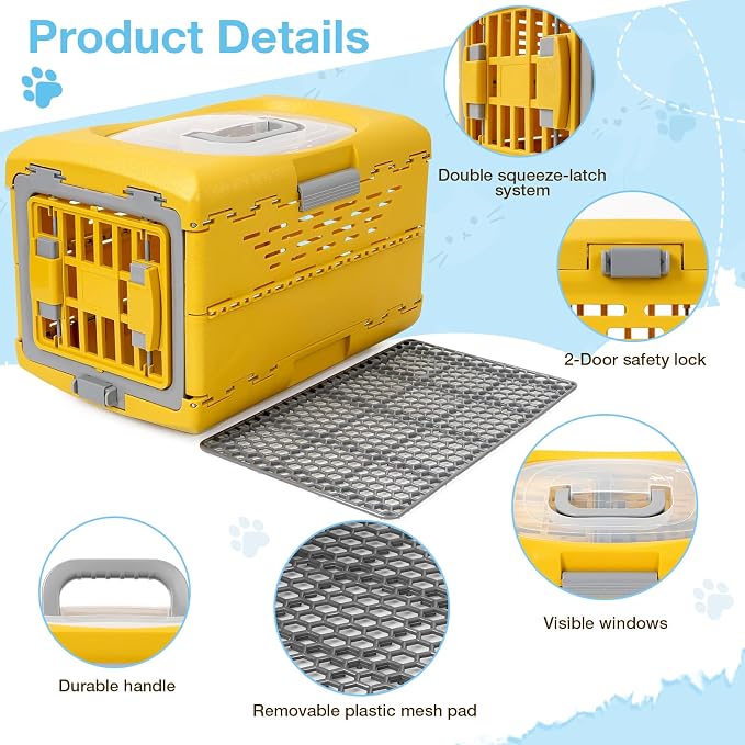 Collapsible Pet Carrier for Cat, Plastic Cat Carrier Hard for Travel | 360° Airflow, Secure Lock, Pet Crate Up to 13 LBS, Fit for Camping & Vet Visits, 18.9" L x 11.8" W x 12.6" H