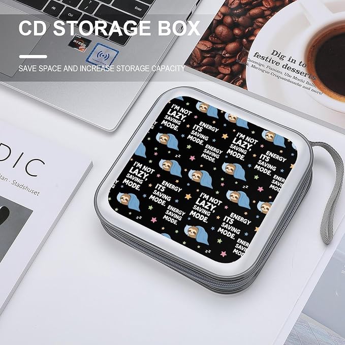 40-Disc CD/DVD Organizer Wallet Cute Sloth, Heavy-Duty Hard Plastic Binder, Portable Storage Case with Carry Strap for Car