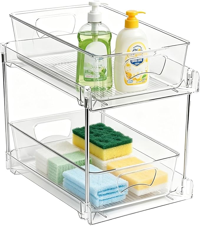 Under Sink Organizer Bathroom 2-Tier Pull-Out Cabinet Storage Sliding | Vanity Organizer for Laundry Room Pantry Vanity Office Home Apartment Cleansing Supplies Cosmetics Toiletries