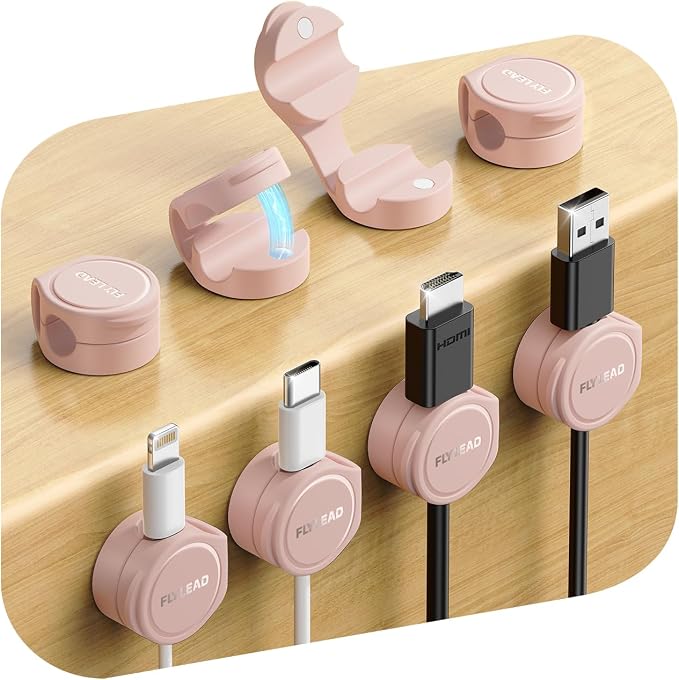 FLYLEAD 8-Pack Silicone Cord Organizer Magnetic Cable Clips, Adhesive | Resilient Yet Soft Rubber Cord Management Holder for Home Office Desk Accessories, Nightstand Phone Charger Wire Organization