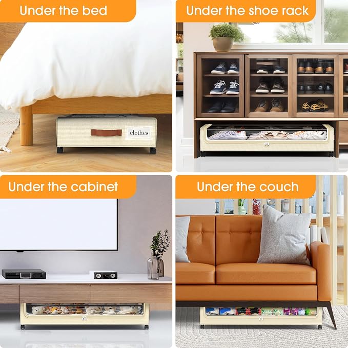 Under Bed Storage with Wheels 1Pack Storage Containers with Clear Window | Under Bed Drawers Rolling Under Bed Storage for Clothes,Shoes, Blankets (30.71 x 16.93 x 6.69 in, Beige)