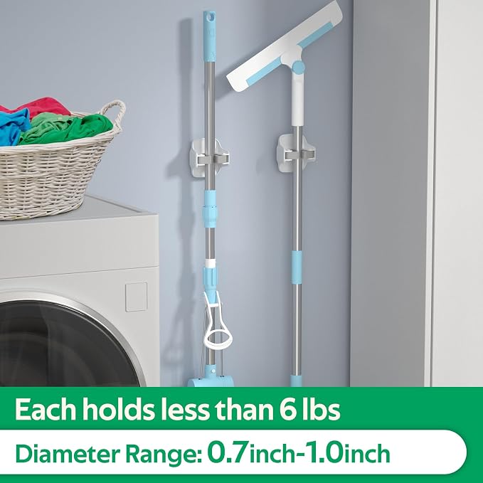 reliahom Broom Holder Wall Mount Mop Grippers organizer wall hanging,10Pack | No Drilling Self Adhesive Easy install Anti-Slip Mop Broom Hanger Storage Rack for Kitchen,Laundry Room,Garden,Garage