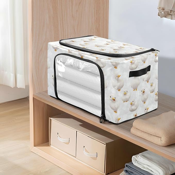 Cute Pet Ducks Under Bed Storage Containers Clear Window Collapsible Closet Storage Boxes with Lids Dual Zipper Bookshelf