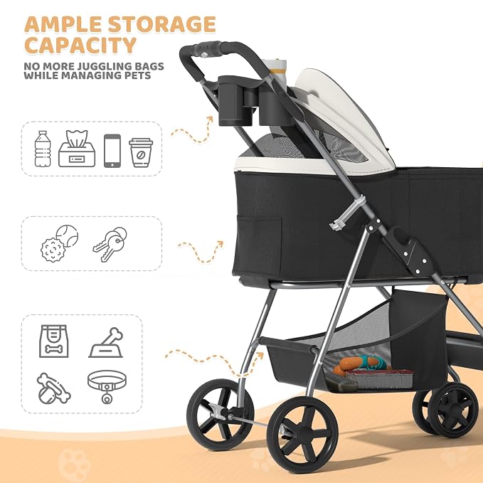 Magshion 3-in-1 Foldable Pet Stroller for Small to Medium Dogs and Cats | Dog Travel Jogger with Detachable Carrier, Cup Holder & Storage Basket, For Small/Medium Dogs & Cats Up to 33 lbs