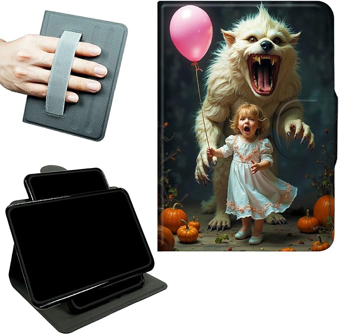 Rotating Handle Case for Samsung Galaxy Tab S6 Lite 10.4" 2024/2022/2020, 360 Degree Swivel Kickstand with Magnetic Closure Shockproof Leather Cover for Women Men, White Tiger Balloon Girl