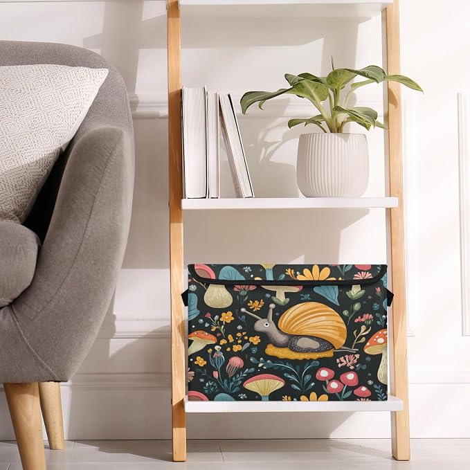 Snail Storage Bins with Lids, Boho Mushroom Foldable Storage Boxes with Carrying Handle Organizer Containers Baskets Cube for Home Bedroom Closet