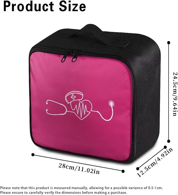 Cute First Aid Bag Empty Nurse Medical Bag Empty Stethoscope Pattern First Aid Pouches Empty Pink Medical Supplies Organizer Bag for School Kids Student Car Home Camping Hiking
