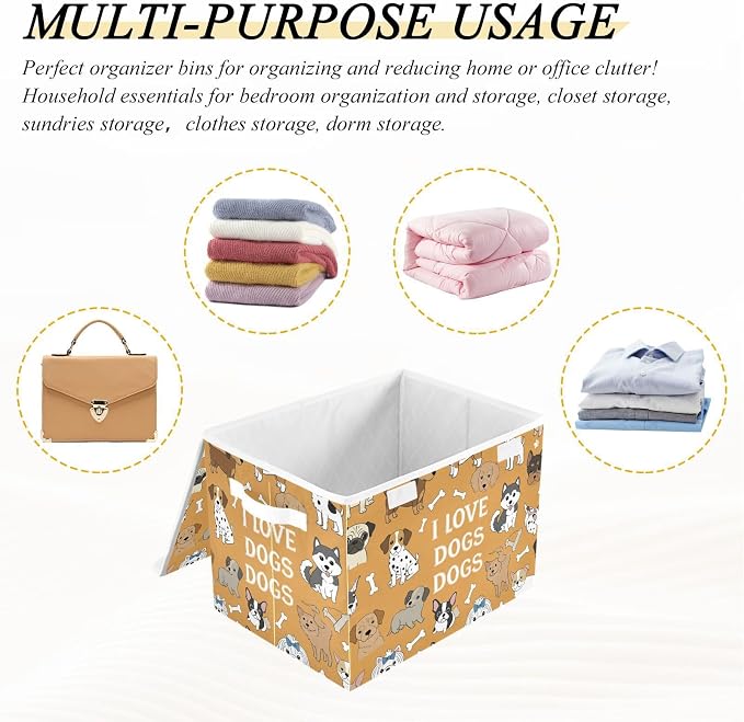 Pet Animal Motif Storage Bins with Lids Closet Bedroom 40L Fabric Bin | Decorative Storage Boxes, Foldable & Stackable, Dust-Proof Flip Top, Reinforced Handles, For Home & Dorm, Clothes & Toy Box