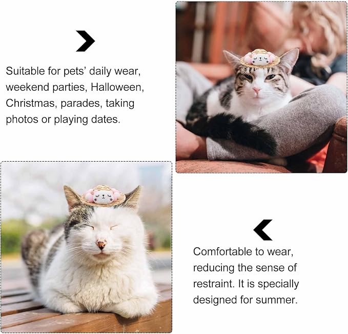 Wear-Resistant Decorative Pet Hat for Cat and Kitten Pink Summer | Raffia and Plush Build, Comfortable Fit with Reduced, Lovely Style for Halloween Photos
