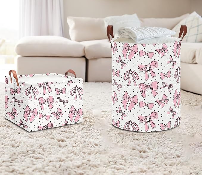NTAOHAMPER Rectangular Storage Basket Empty,Storage Bin with Handles,Room Decor,Gift Basket,Book Box(Hand-drawn Bowknot)