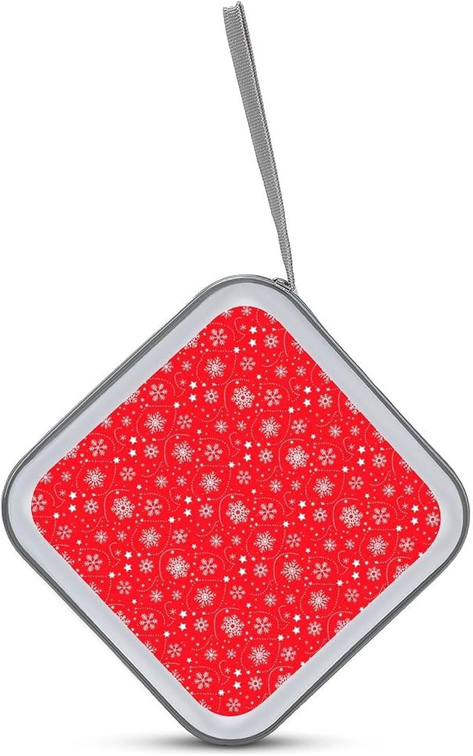 Portable CD/DVD Holder Snowflakes Christmas Red Print, 40-Capacity Hard Case with Zipper, Protective Storage Binder for Music Movies Game Discs