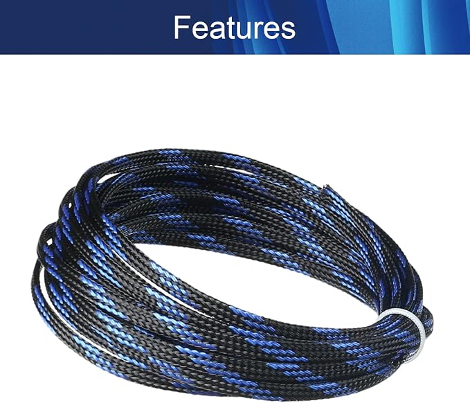 Jutagoss PET Expandable Braided Cable Sleeve, 16.4ft - 3/16 inch Black Blue Cable Management Sleeve, Wire Loom Tube Cord Protector for USB Cable, Power Cord, Audio Video and More, 1Pc