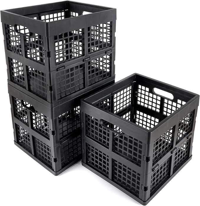 Eslite 3-Pack Collapsible Plastic Storage Crates,Foldable Crates for Storage,16L (Black)