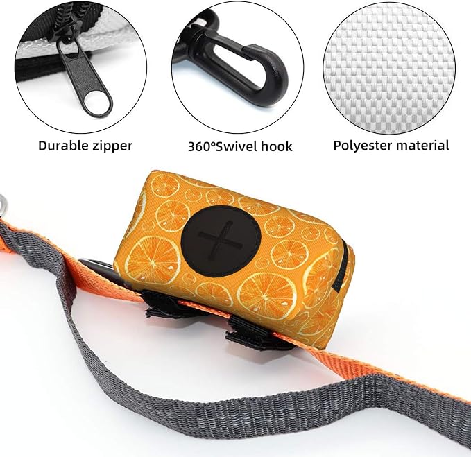 Citrus Orange Slices Pet Waste Bag Dispenser 0.2L | Portable Dog Poop Holder Waste Bag With Zipper Park Doggy Walking Accessory