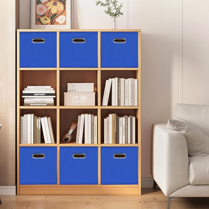 Black Foldable Storage Cubes Bins , Fabric Storage Box Cubes Organizer Baskets with Dual Handles for Home Organizer (Dark Blue)