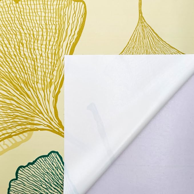 Drawer Shelf Liner Ginkgo Leaf Self-Adhesive Furniture Countertop Lining Paper Sheet Waterproof Wallpaper Roll 118x18 Inch