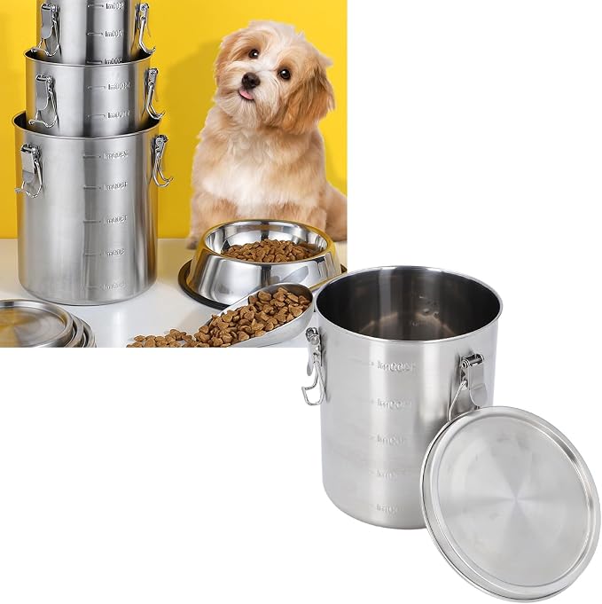 Airtight Small Pet Food Storage Container, Stainless Steel 1400ML | No Spill Freshness Seal Design, Cat Dog Treat Jars Feeding Supplies, Kitchen Pantry Arrangement, Dry Kibble Organization