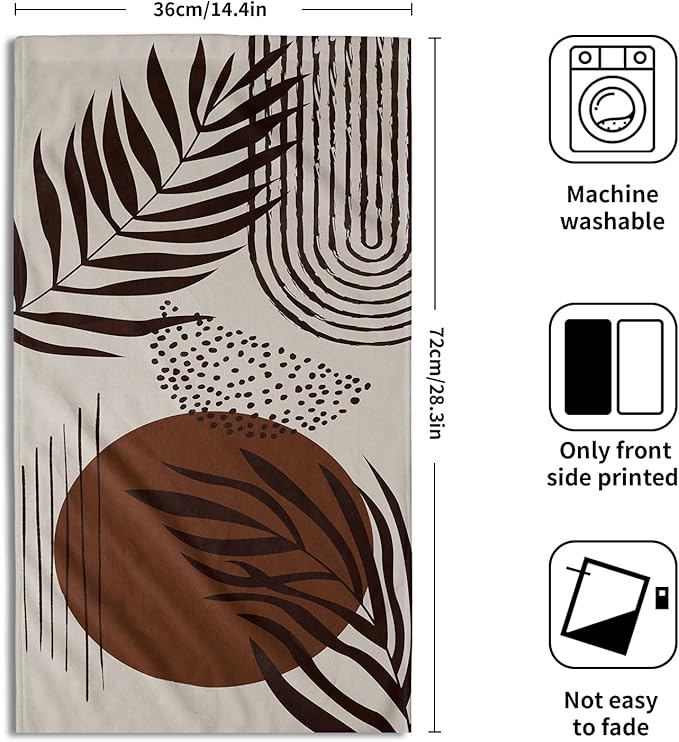Giwawa Brown Leaves Hand Towels Boho Leaf Soft Thin Bath Towel Set of 2 Highly Absorbent Decorative Kitchen Dish Guest Towel for Spa Gym Hotel