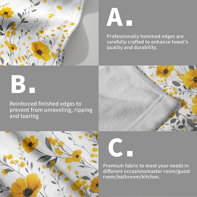 Giwawa Yellow Floral Hand Towels Set of 2 Daisy Flower Fingertip Towel Soft Absorbent Bath Towel Kitchen Dish Towel Home Bathroom Decorations